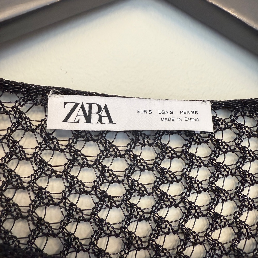 Zara Black Sheer Metallic Mesh Blouse - Picture 6 of 7